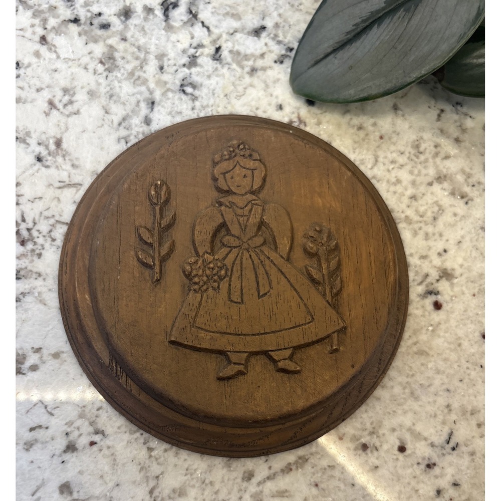 Vintage Resin Dutch Girl Wood Tone Hidden Key Holder Cottage Core Granny Core